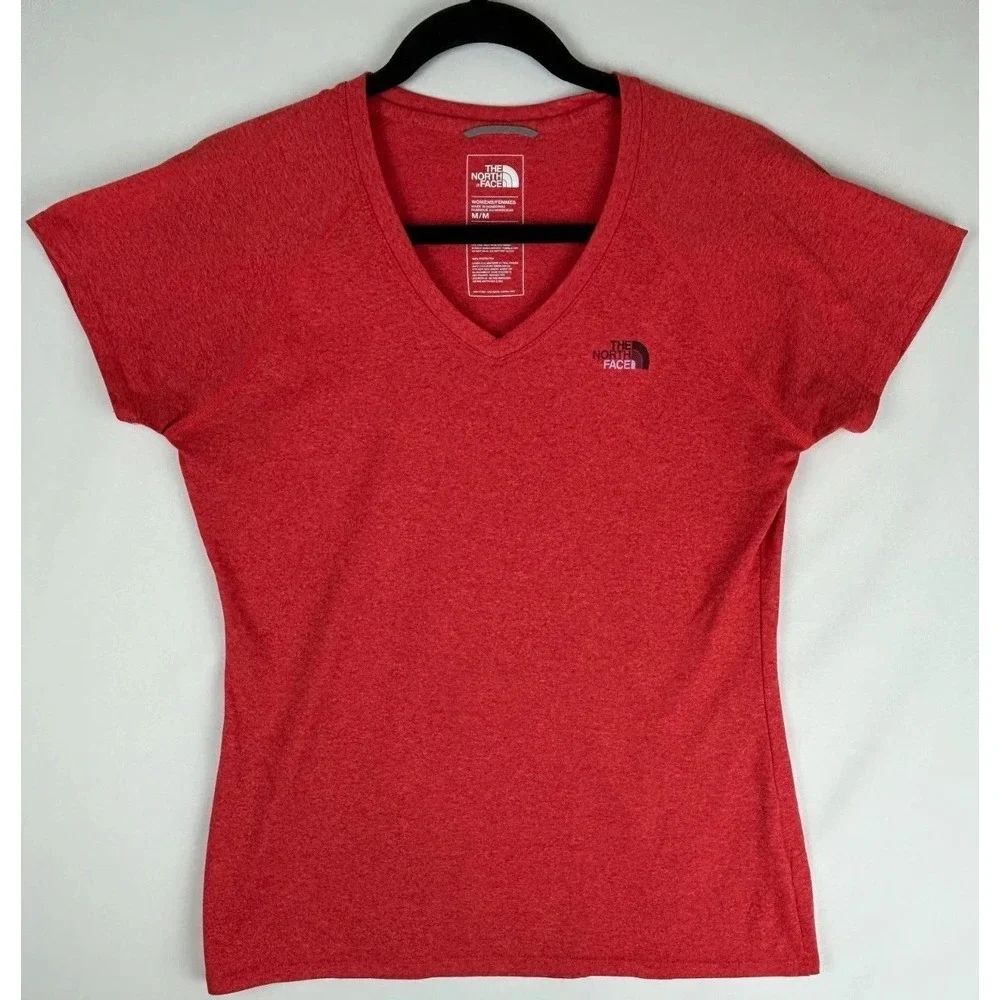 The North Face Red V-Neck Short Sleeve T-Shirt M - Picture 1 of 7
